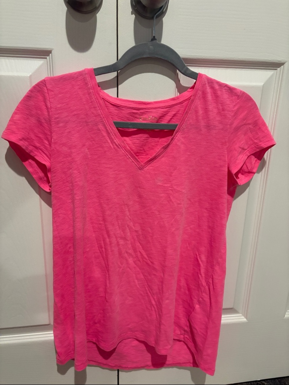 Lilly Pulitzer Etta V-Neck Top in a bright pink